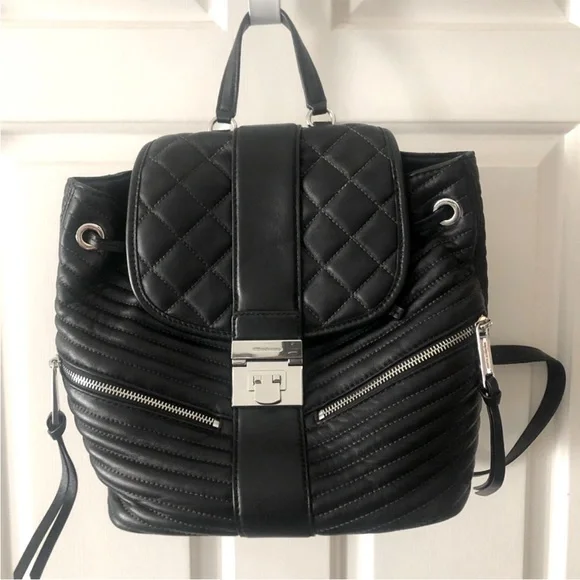 EUC Michael Kors Elisa Backpack Lamb Skin Leather Black MSRP $398 Michael Kors Jaycee Medium Logo Backpack (Black) 35S2G8TB2L  main image 4